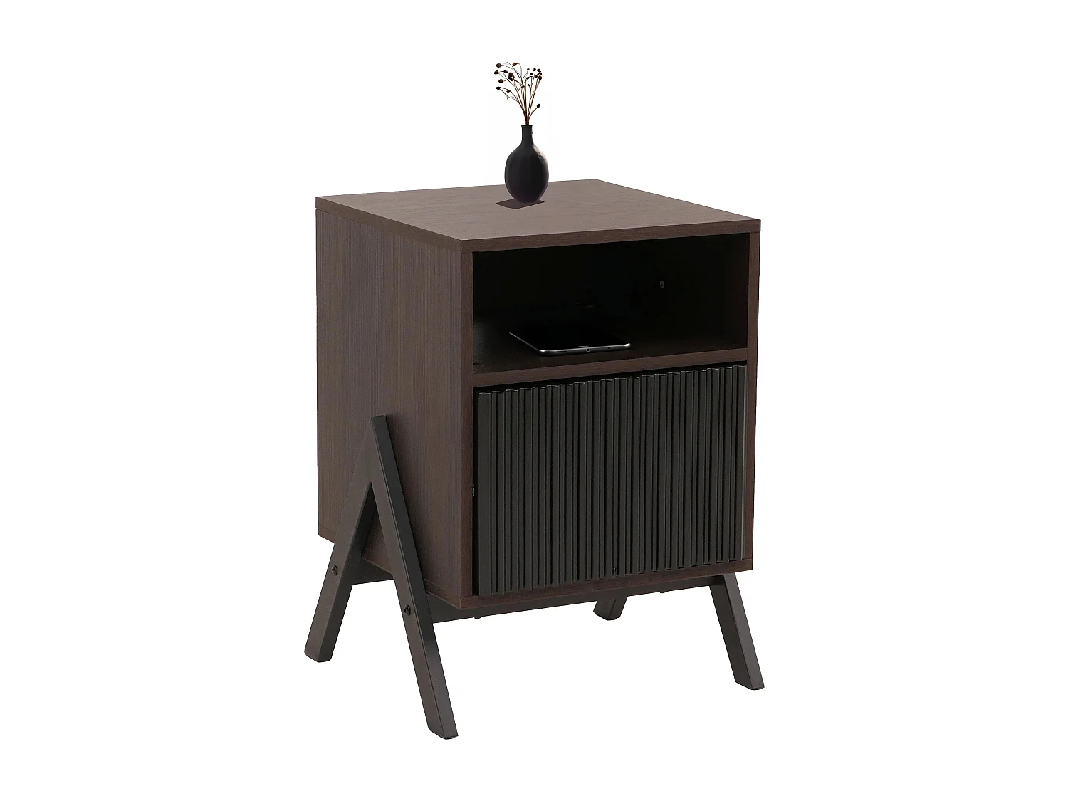 Comodino MCW-O40, cassettiera, tavolino appoggio, armadietto, cassetto, MDF, metallo, melamina, 59x40x40 cm ~ color noce