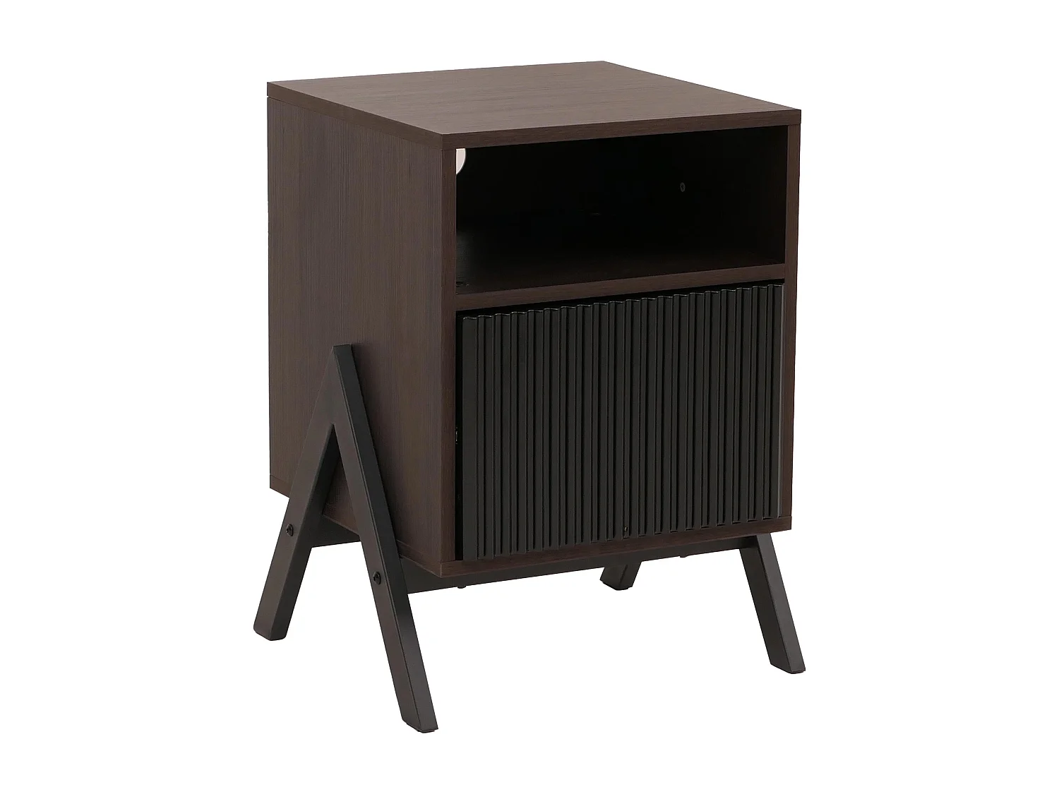 Comodino MCW-O40, cassettiera, tavolino appoggio, armadietto, cassetto, MDF, metallo, melamina, 59x40x40 cm ~ color noce