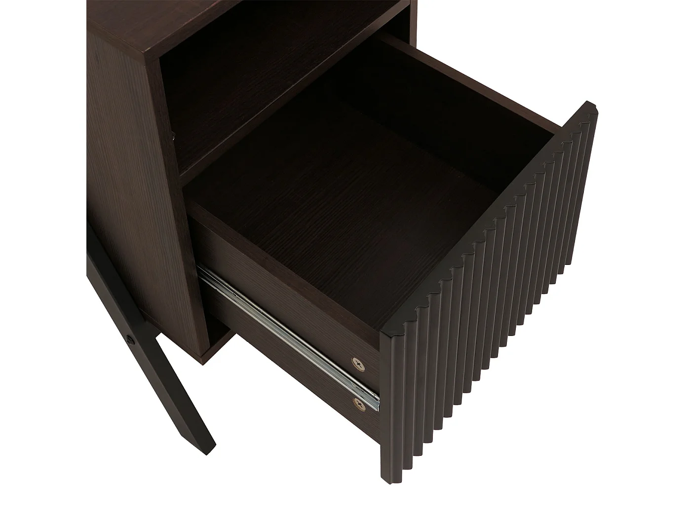 Comodino MCW-O40, cassettiera, tavolino appoggio, armadietto, cassetto, MDF, metallo, melamina, 59x40x40 cm ~ color noce