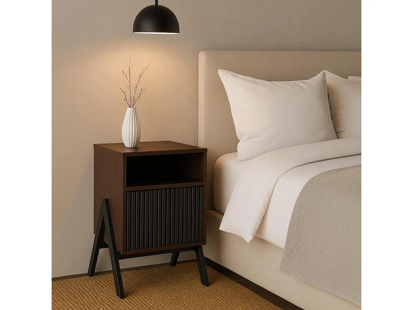 Comodino MCW-O40, cassettiera, tavolino appoggio, armadietto, cassetto, MDF, metallo, melamina, 59x40x40 cm ~ color noce