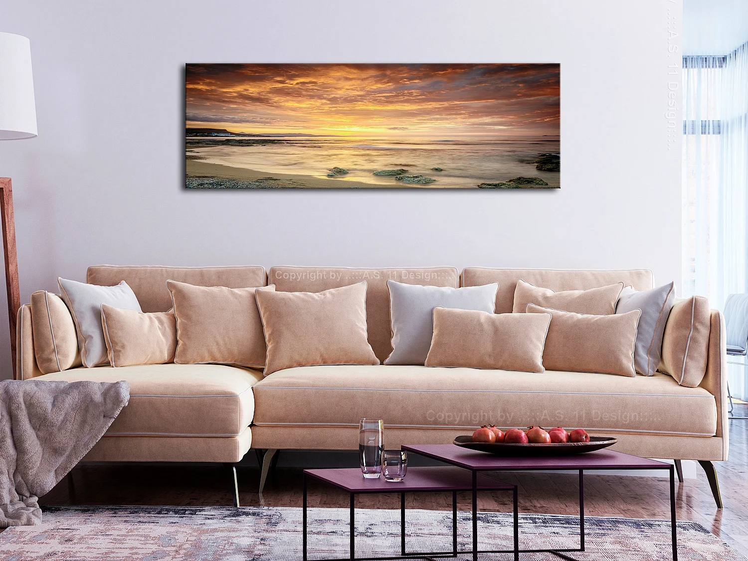 Quadro - Beach in Crete (1 Part) Narrow Orange - 120x40