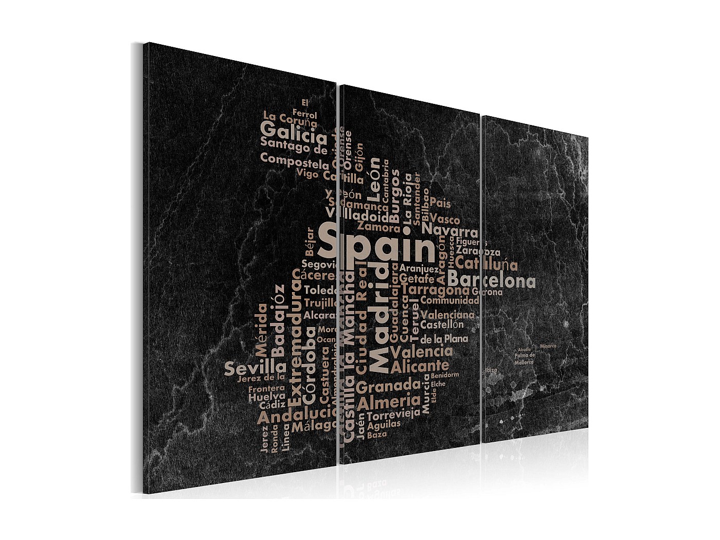 Quadro - Text map of Spain on the blackboard - triptych - 60x40