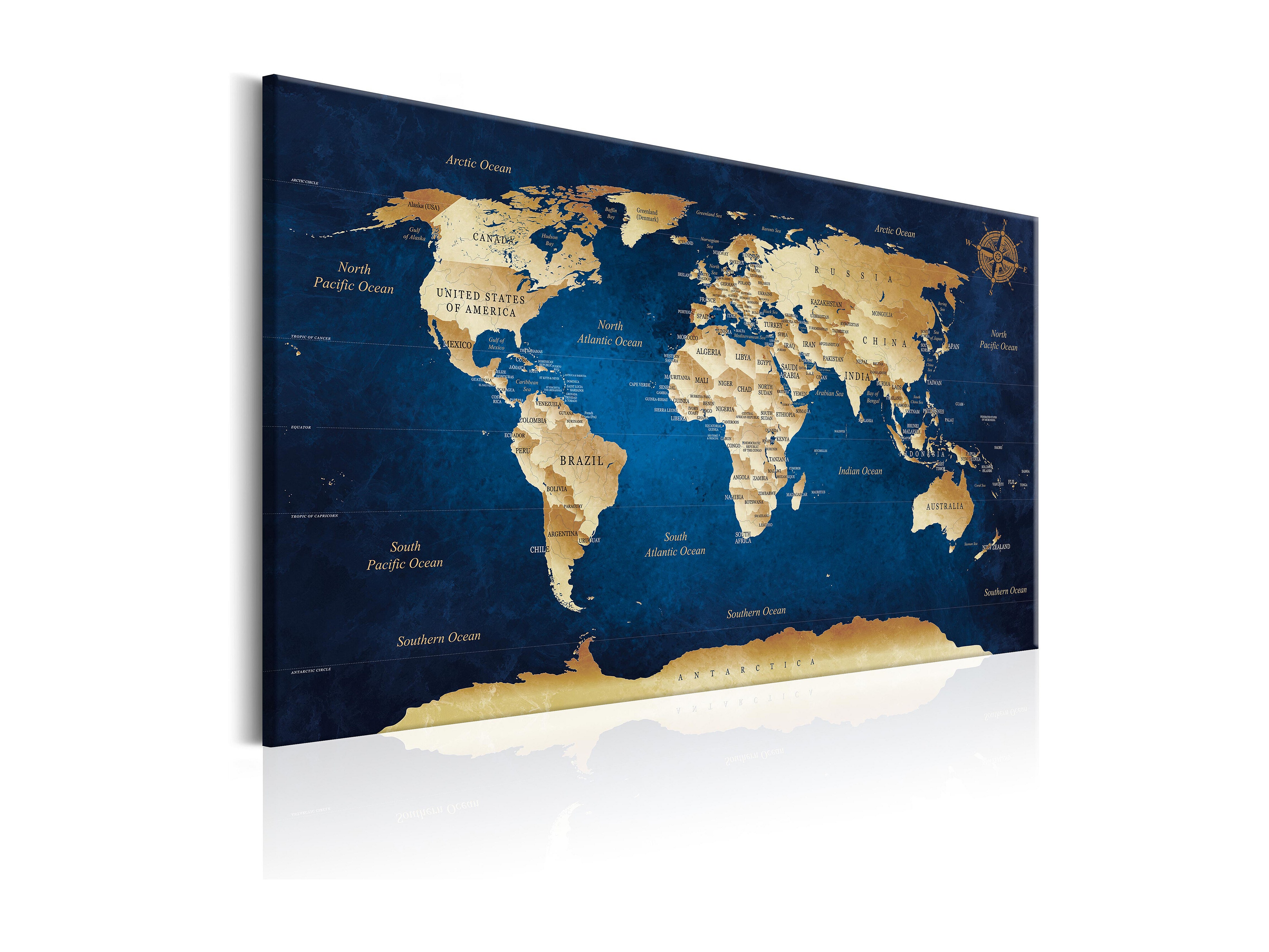 Quadro - World Map: The Dark Blue Depths - 90x60