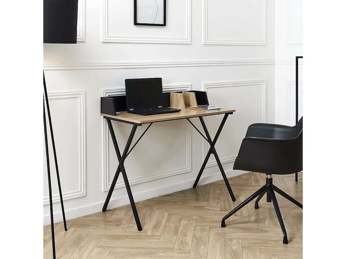BADIE - Bureau Plateau Effet Bois et Piètement Noir