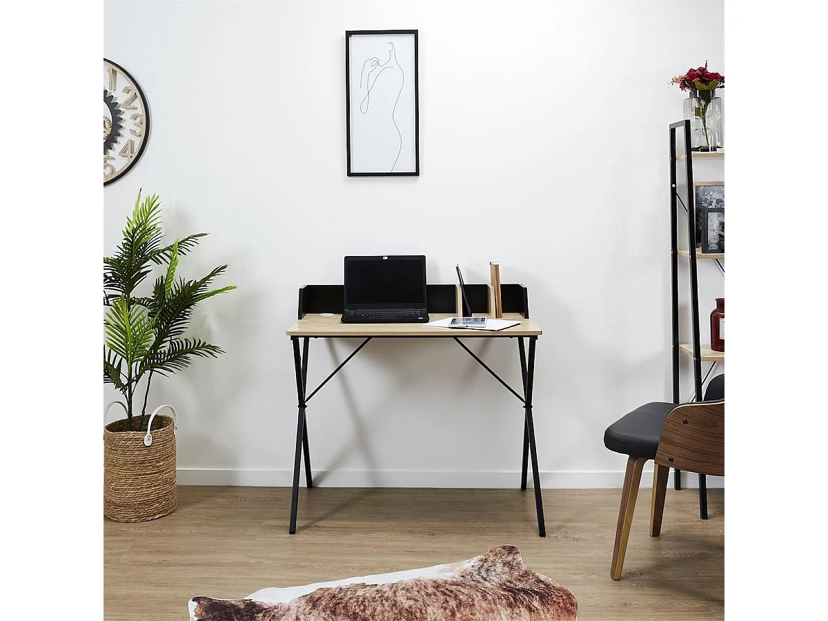 BADIE - Bureau Plateau Effet Bois et Piètement Noir