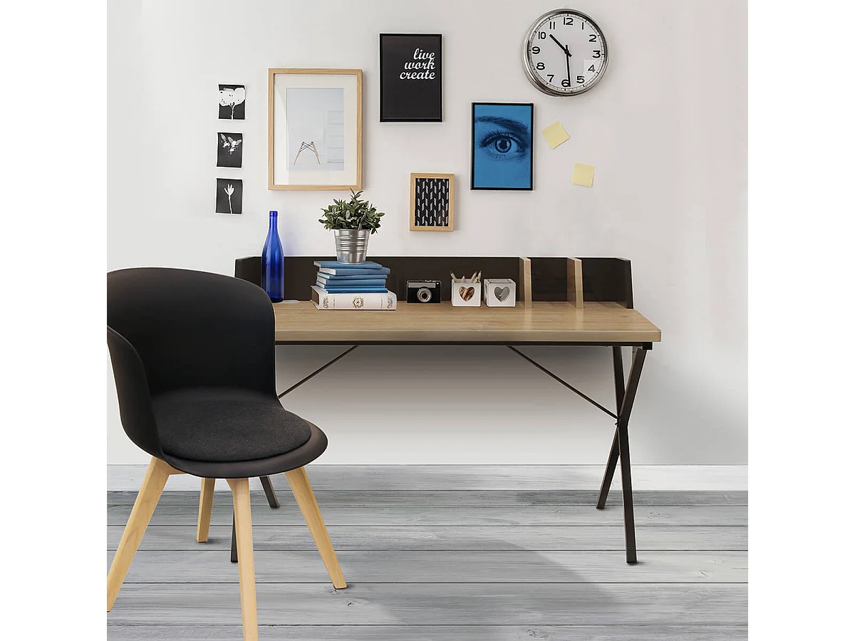 BADIE - Bureau Plateau Effet Bois et Piètement Noir