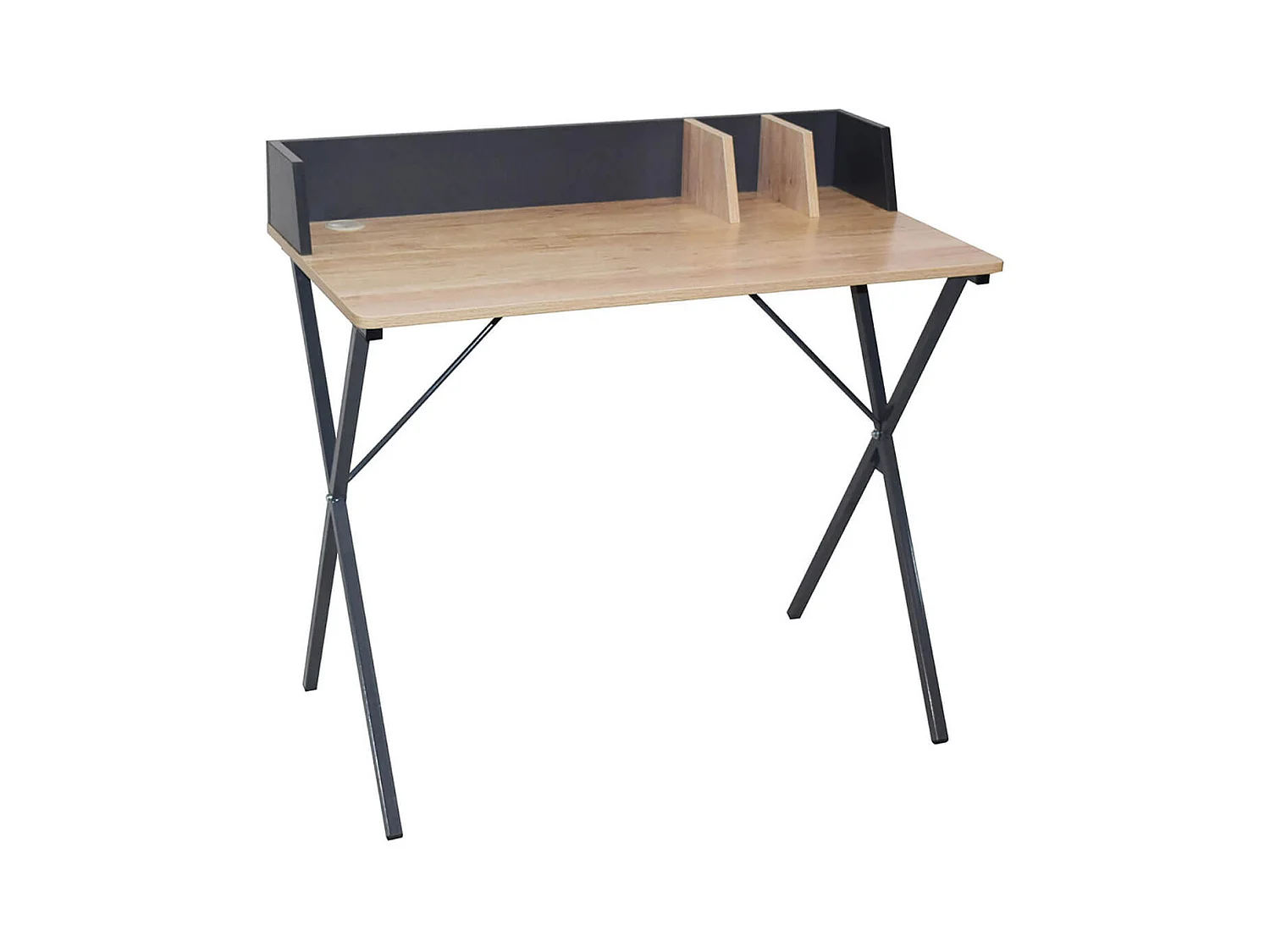 BADIE - Bureau Plateau Effet Bois et Piètement Gris Foncé