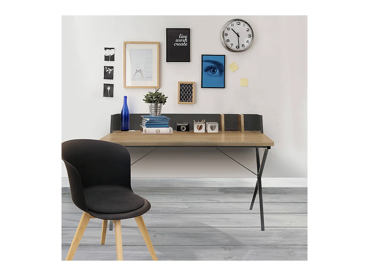 BADIE - Bureau Plateau Effet Bois et Piètement Gris Foncé