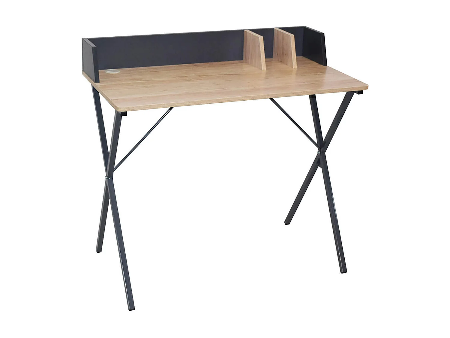 BADIE - Bureau Plateau Effet Bois et Piètement Gris Foncé