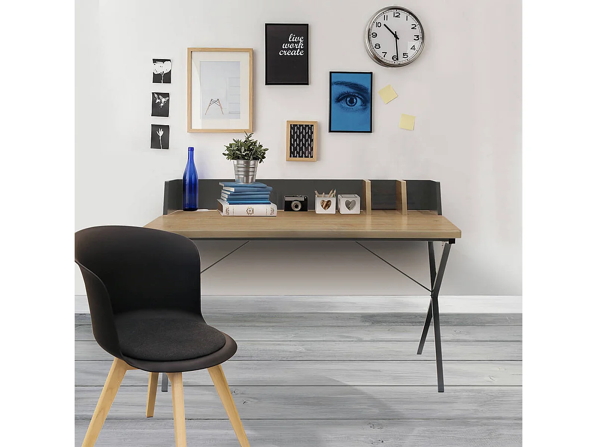 BADIE - Bureau Plateau Effet Bois et Piètement Gris Foncé