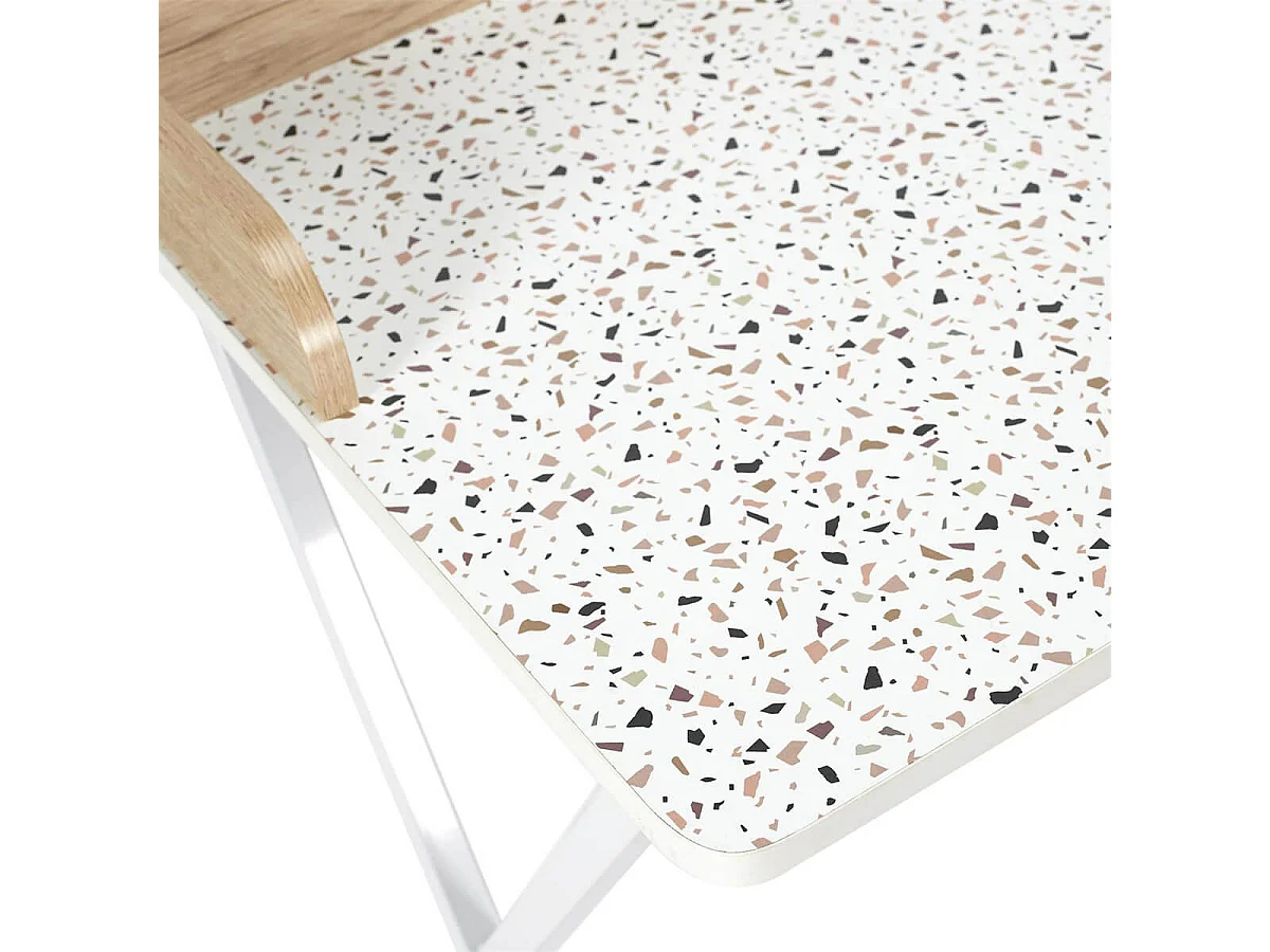 PINTO - Bureau Blanc Motifs Eclats Rebord Effet Bois