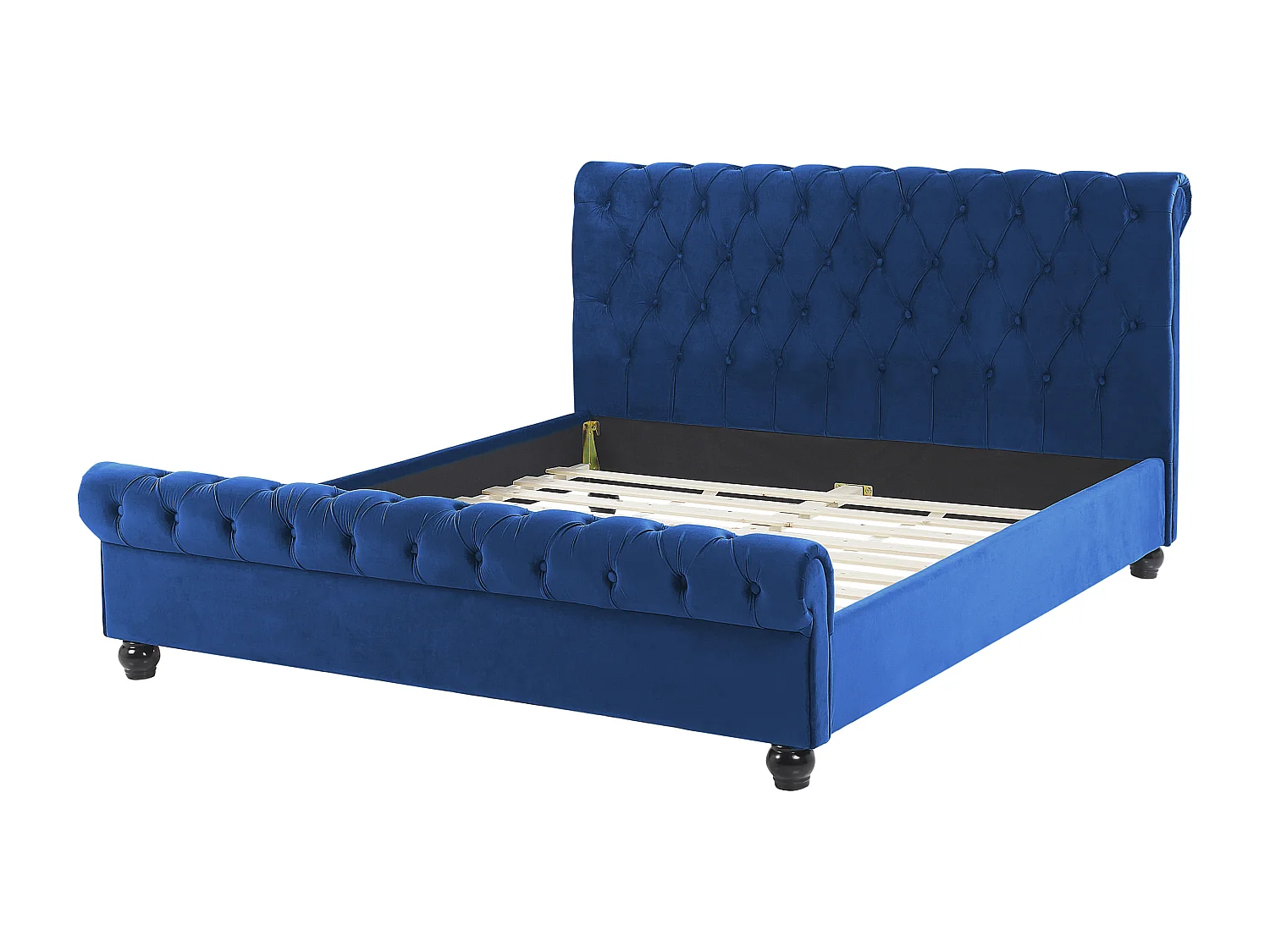 Lit avec sommier Velours AVALLON 160 x 200 cm Bleu marine