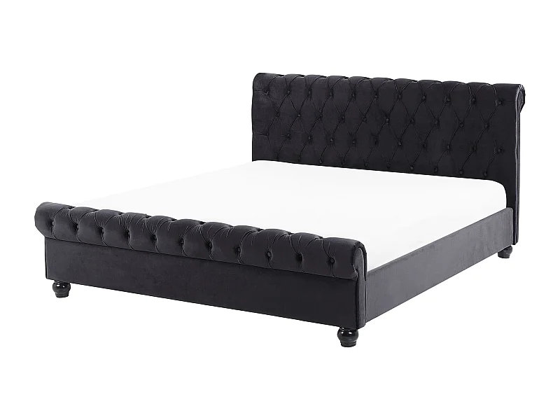 Lit avec sommier Velours AVALLON 160 x 200 cm Noir