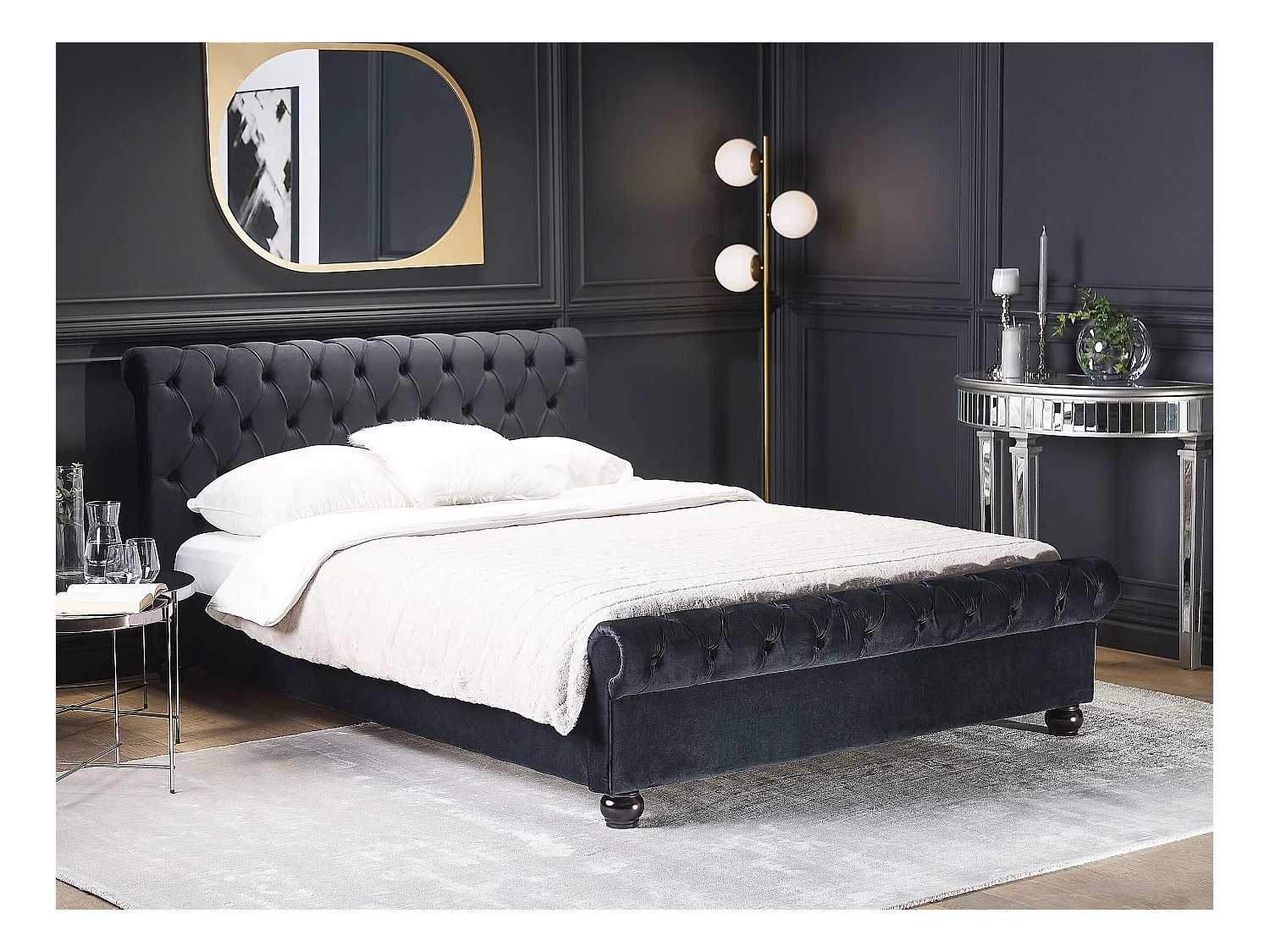 Lit avec sommier Velours AVALLON 160 x 200 cm Noir