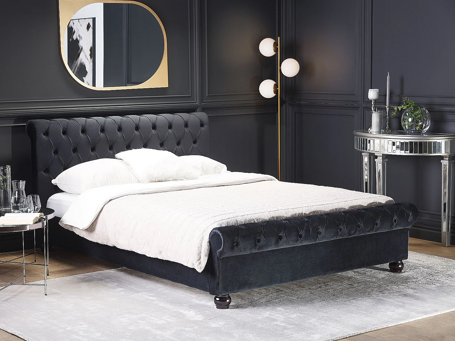 Bed Fluweel AVALLON 160 x 200 cm Zwart
