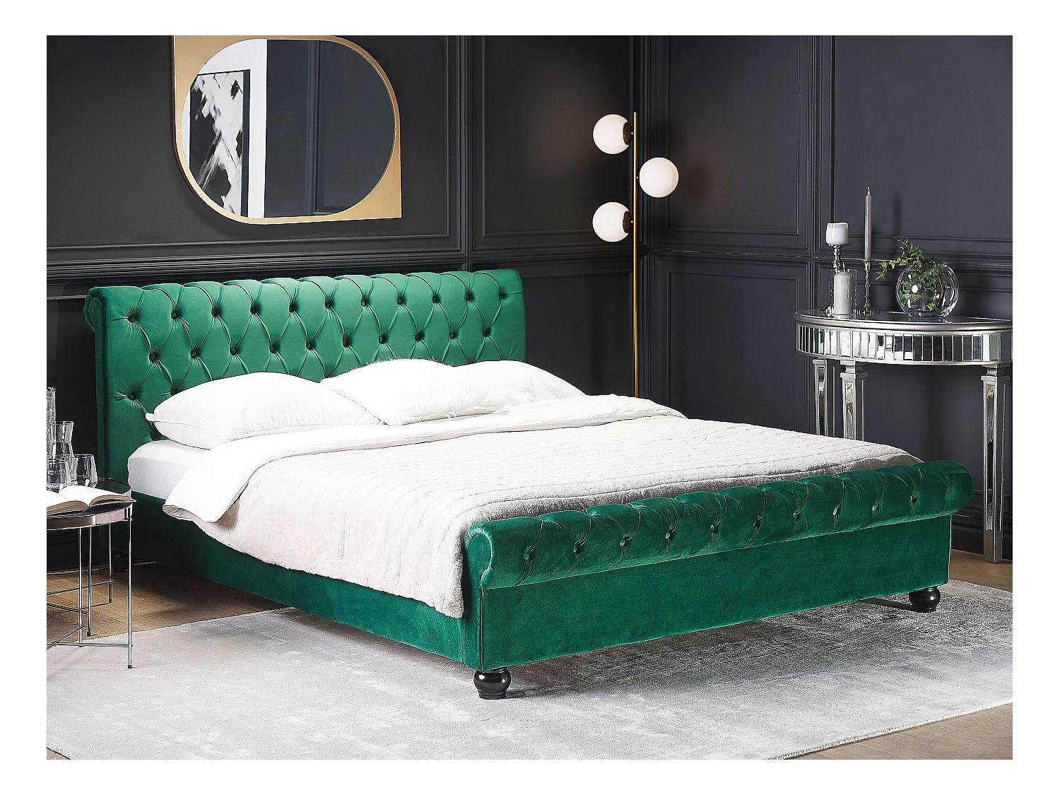 Britisches Bett Polsterbezug Samtstoff Chesterfield Style grün Avallon