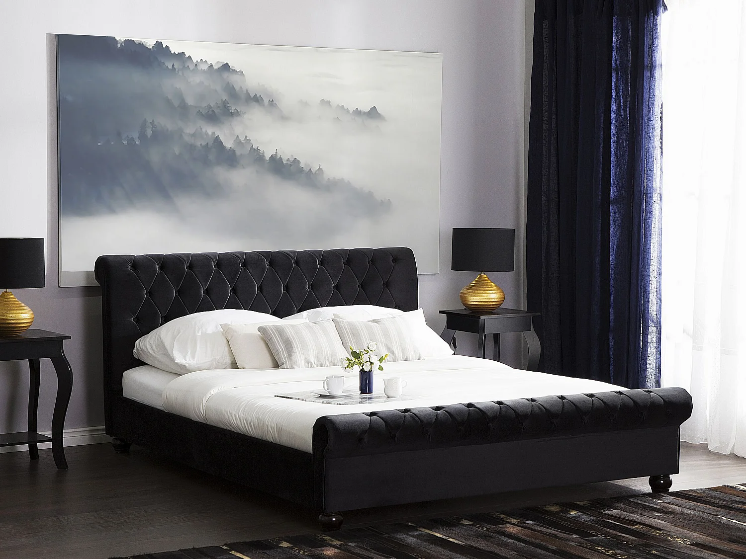 Cama Veludo AVALLON 180 x 200 cm Preto