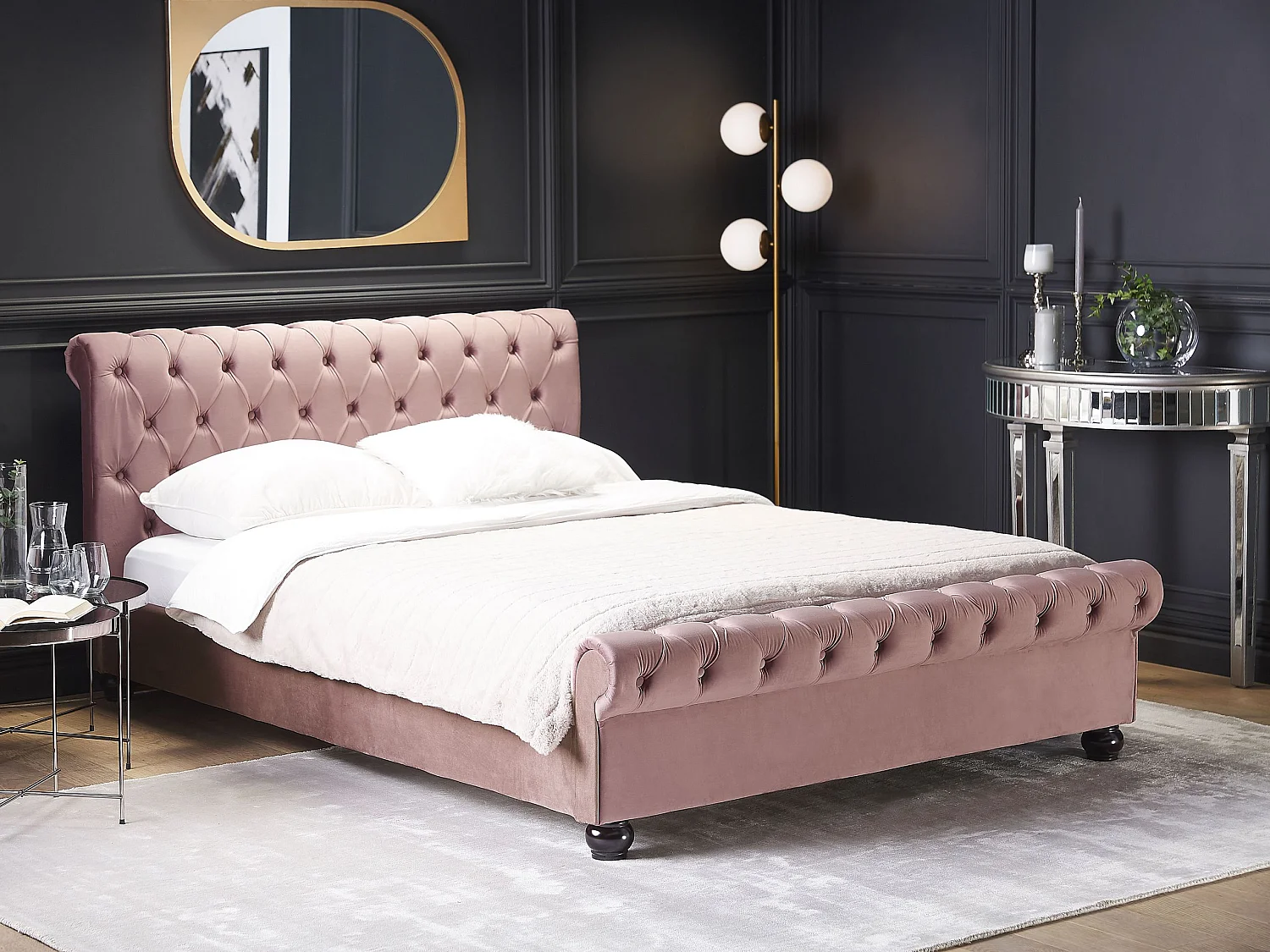Bett mit Lattenrost Samtstoff AVALLON 160 x 200 cm Rosa