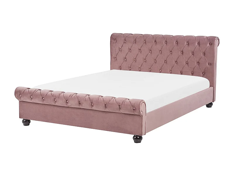 Polsterbett Doppelbett 160x200 Rosa Samtstoff mit Kopfteil Fußteil Lattenrost