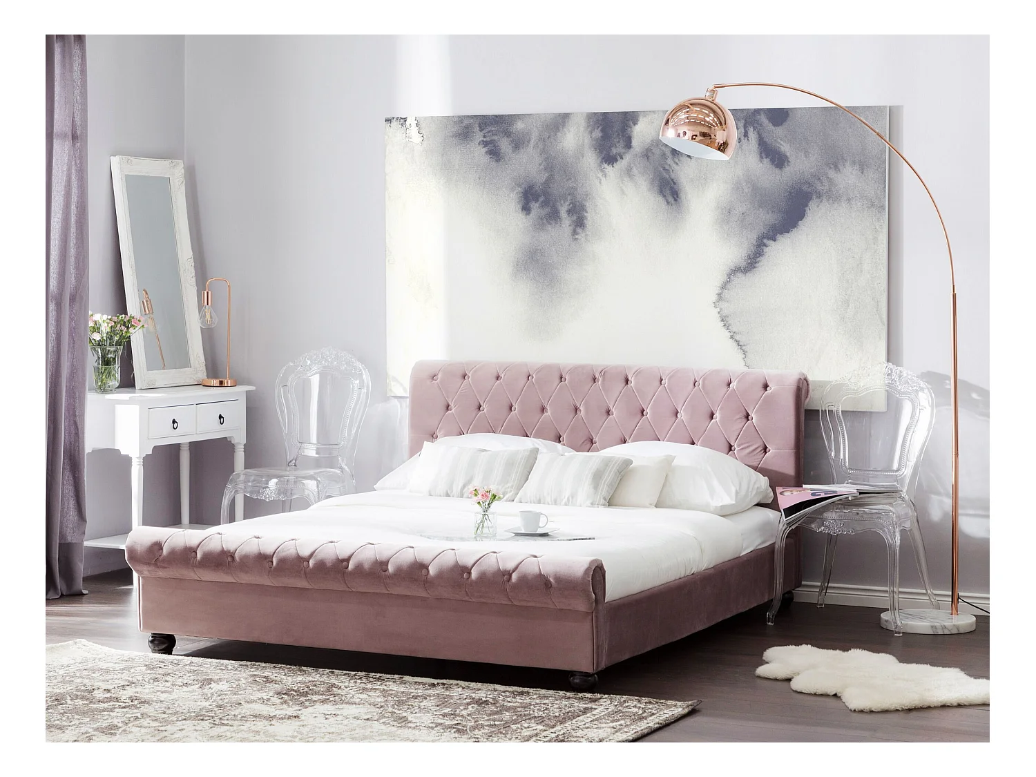 Britisches Bett Polsterbezug Samtstoff Chesterfield Style rosa Avallon