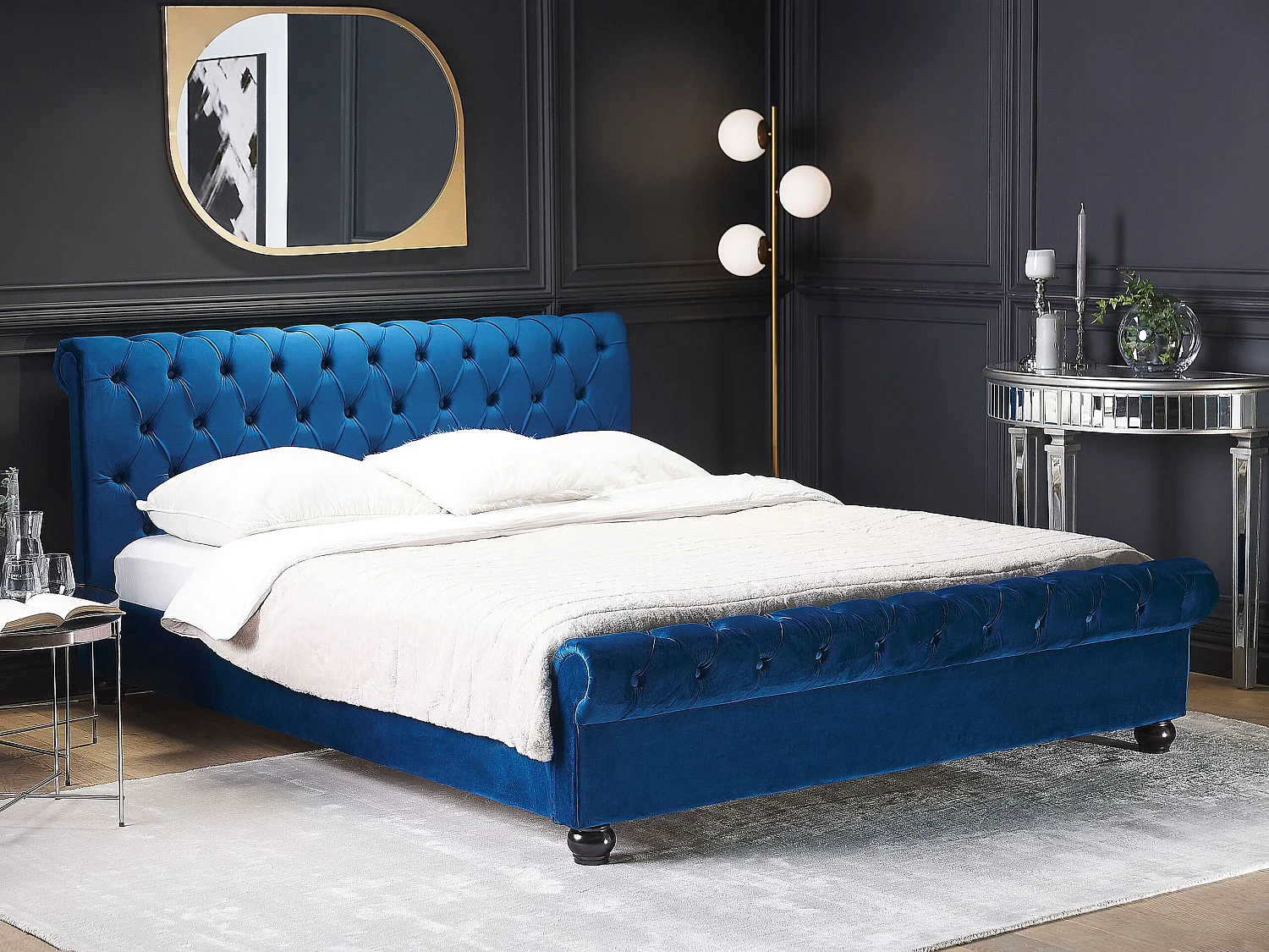 Bett mit Lattenrost Samtstoff AVALLON 180 x 200 cm Marineblau