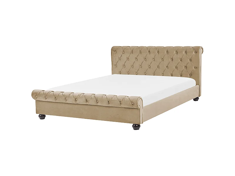 Britisches Bett Polsterbezug Samtstoff Chesterfield Style beige Avallon