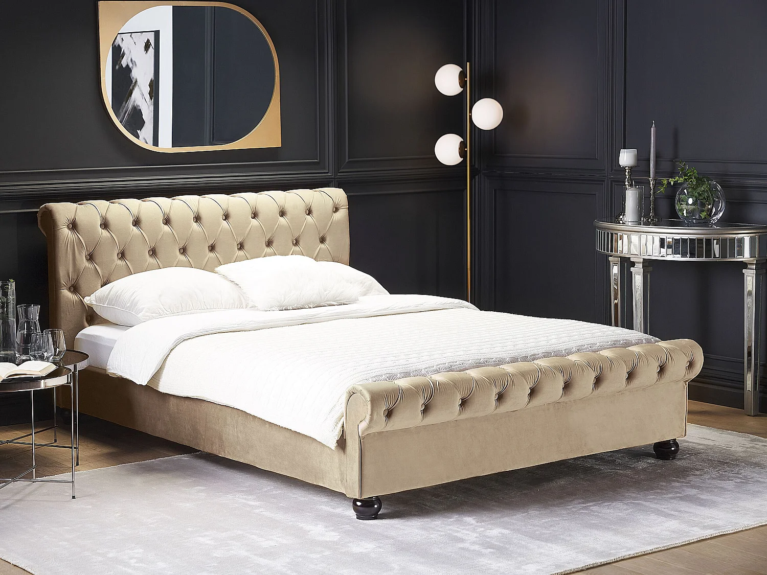 Bed Fluweel AVALLON 160 x 200 cm Beige