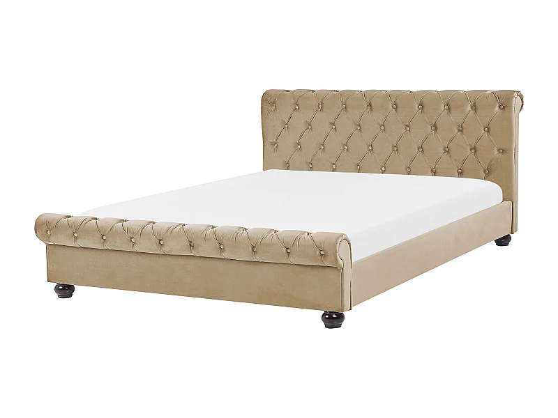 Cama Veludo AVALLON 160 x 200 cm Creme
