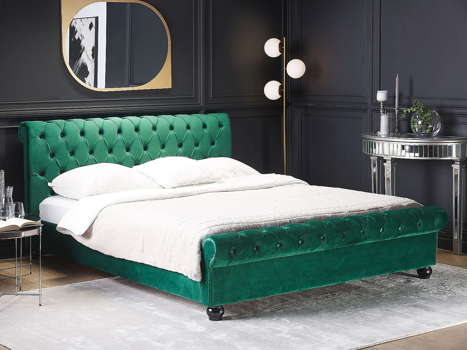 Lit avec sommier Velours AVALLON 160 x 200 cm Vert émeraude