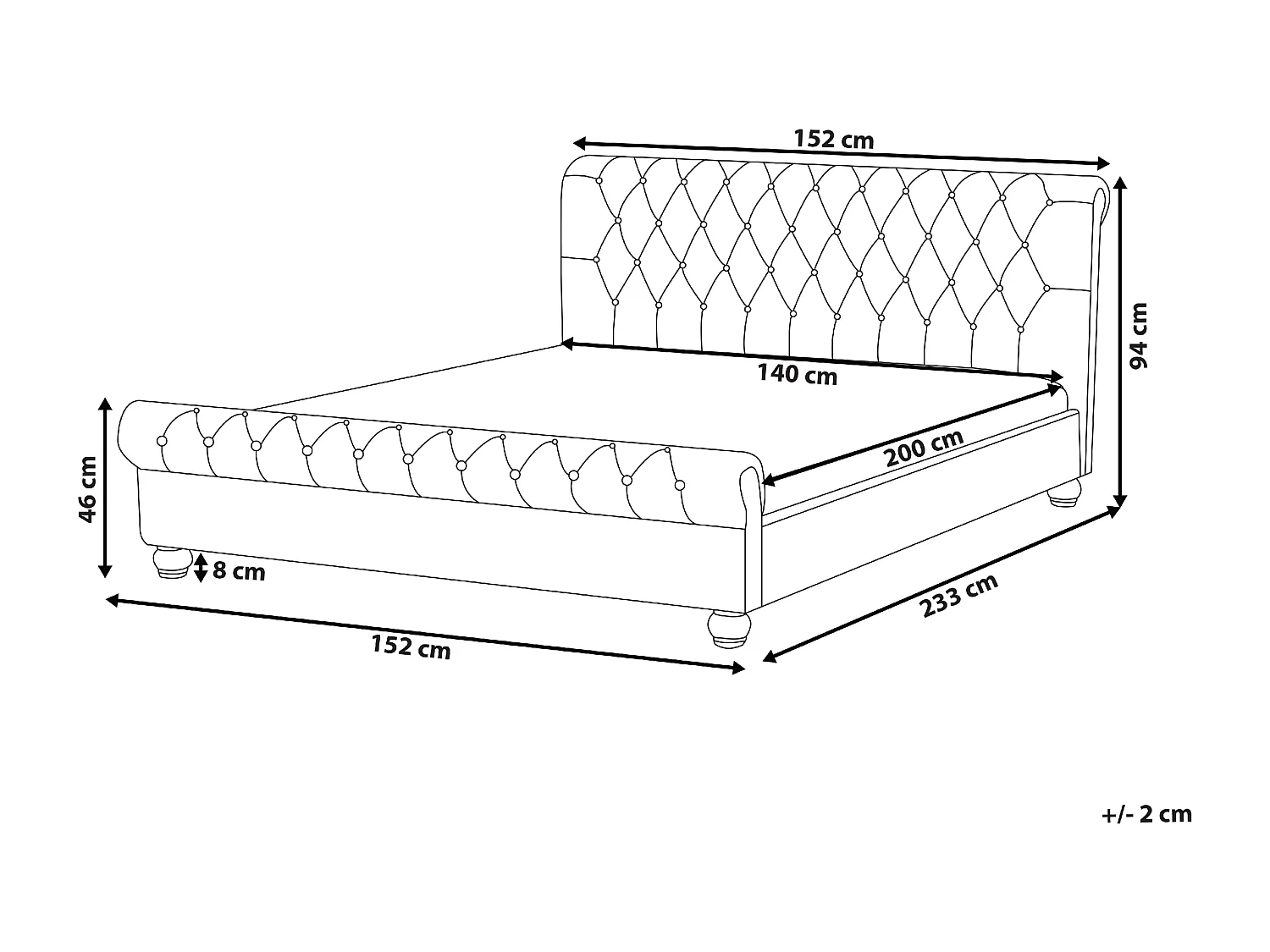 Bed Fluweel AVALLON 140 x 200 cm Grijs