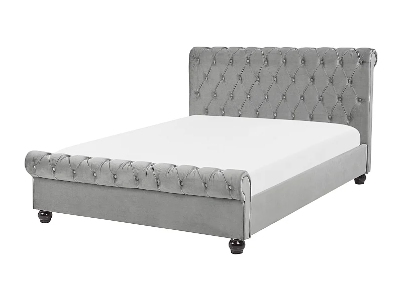 Lit avec sommier Velours AVALLON 140 x 200 cm Gris