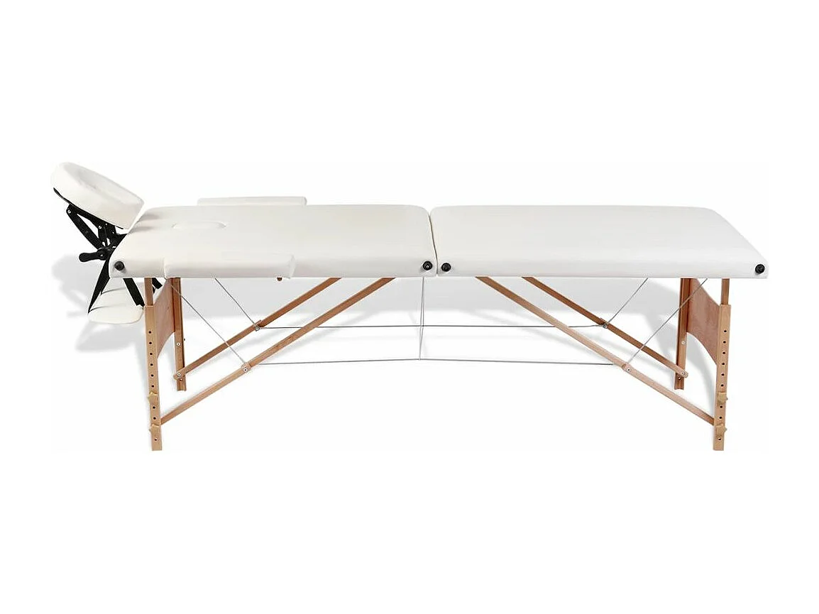 Camilla de masaje plegable blanca 2 zonas con estructura de madera color crema 02_0001874