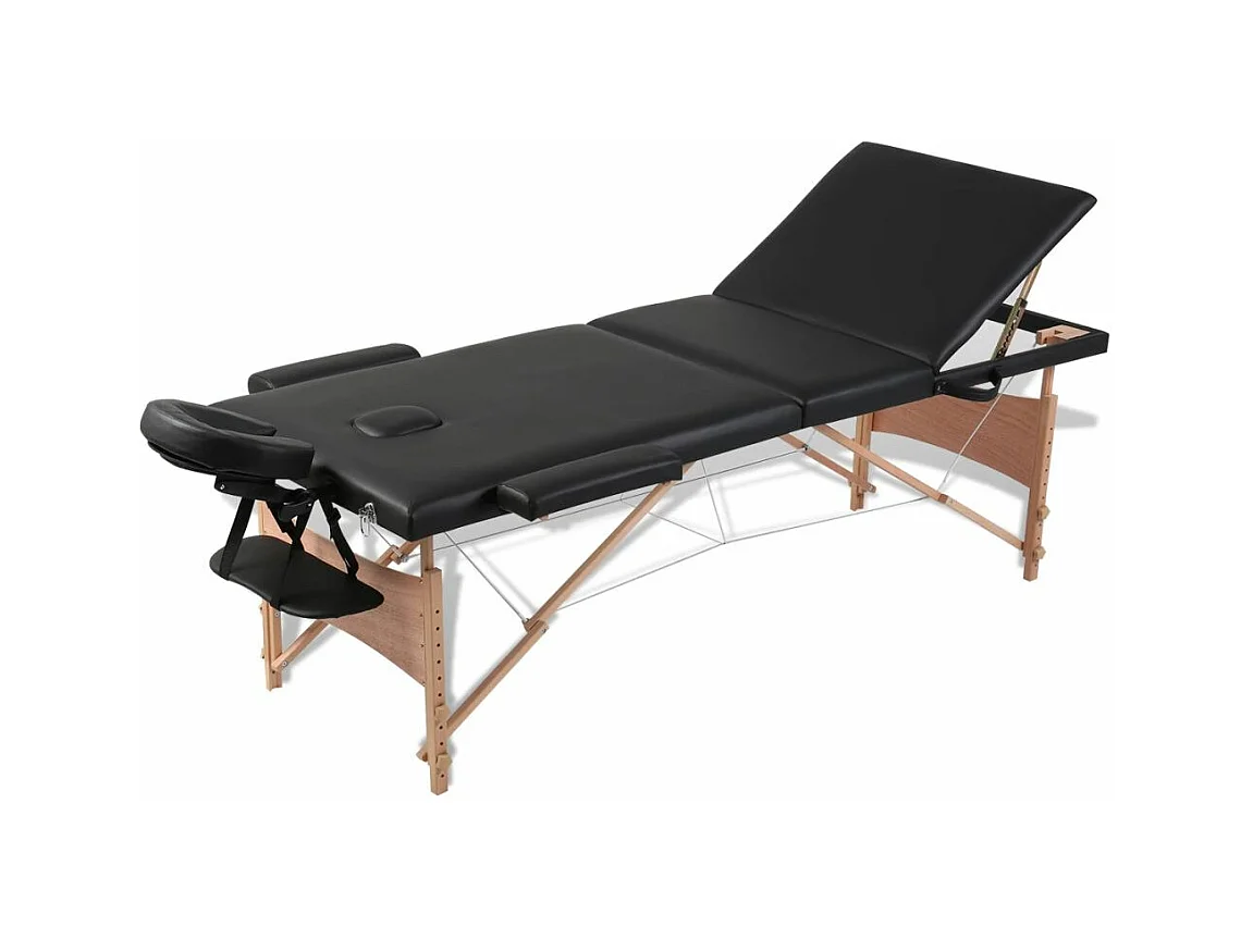 Mesa de massagem dobrável de 3 zonas com estrutura de madeira preta 02_0001889
