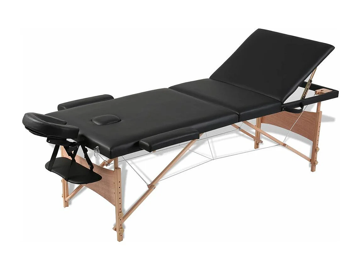 Mesa de massagem dobrável de 3 zonas com estrutura de madeira preta 02_0001889