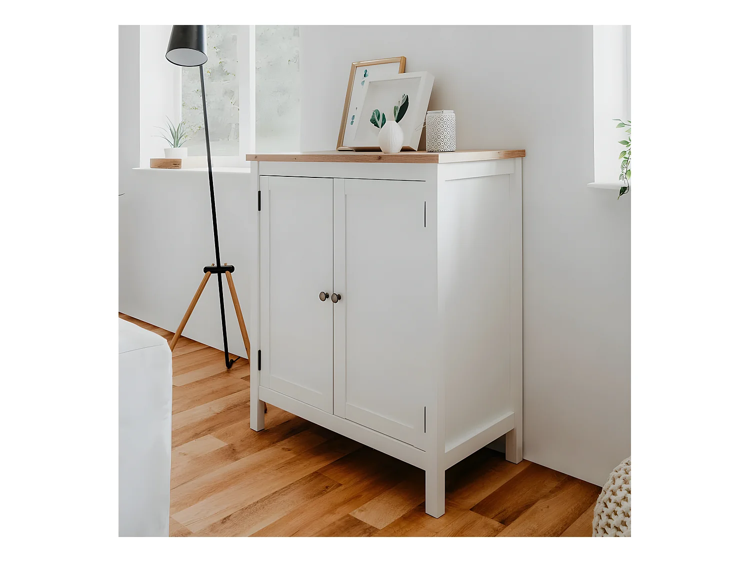 Buffet 2 portes L80 cm - Décor Blanc - BERGEN