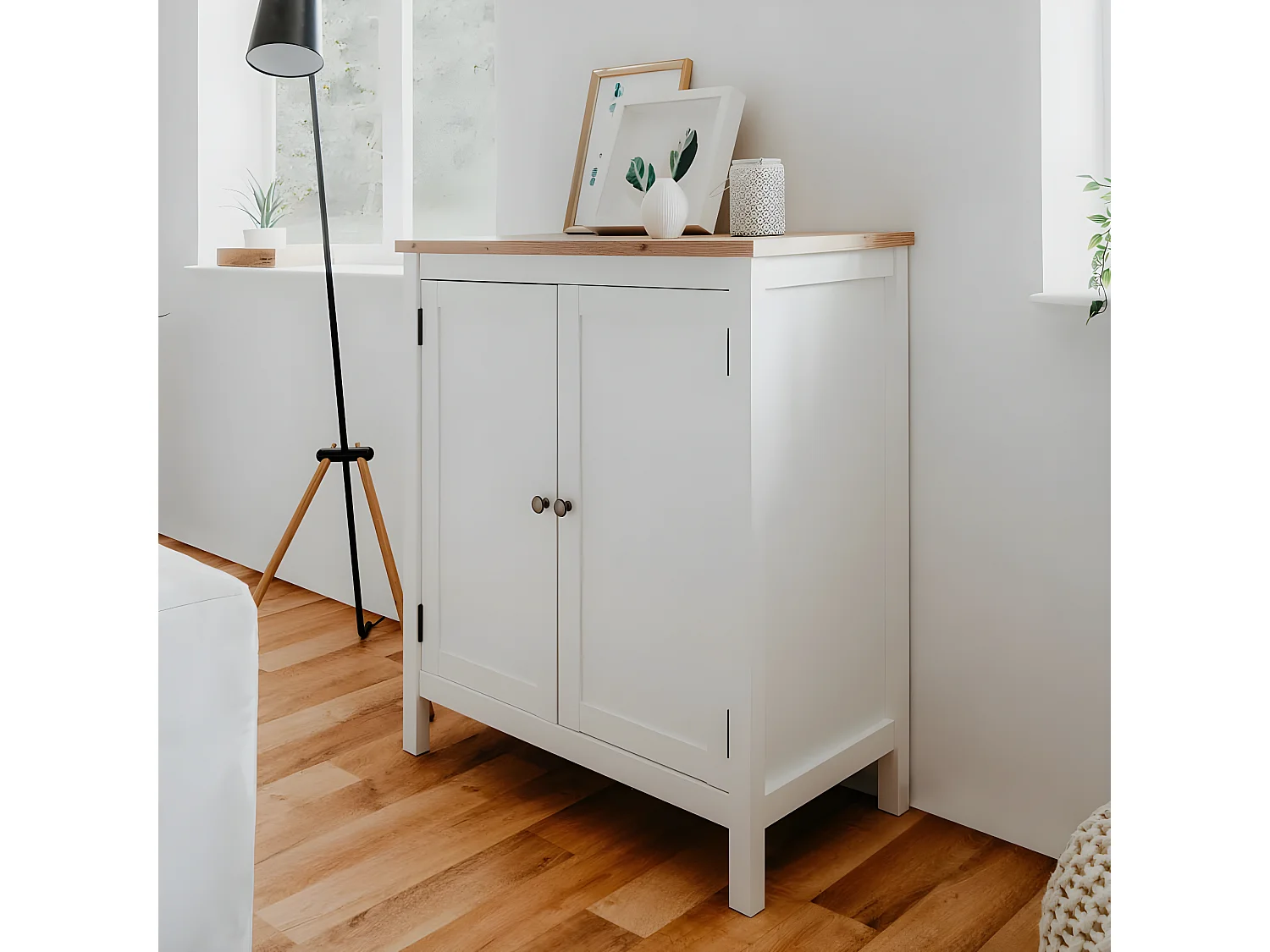 Buffet 2 portes L80 cm - Décor Blanc - BERGEN