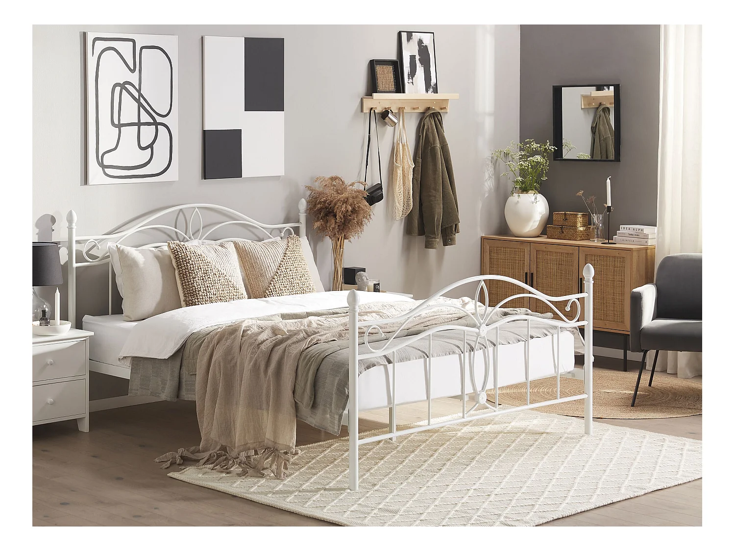 Lit avec sommier Métal ANTLIA 160 x 200 cm Blanc