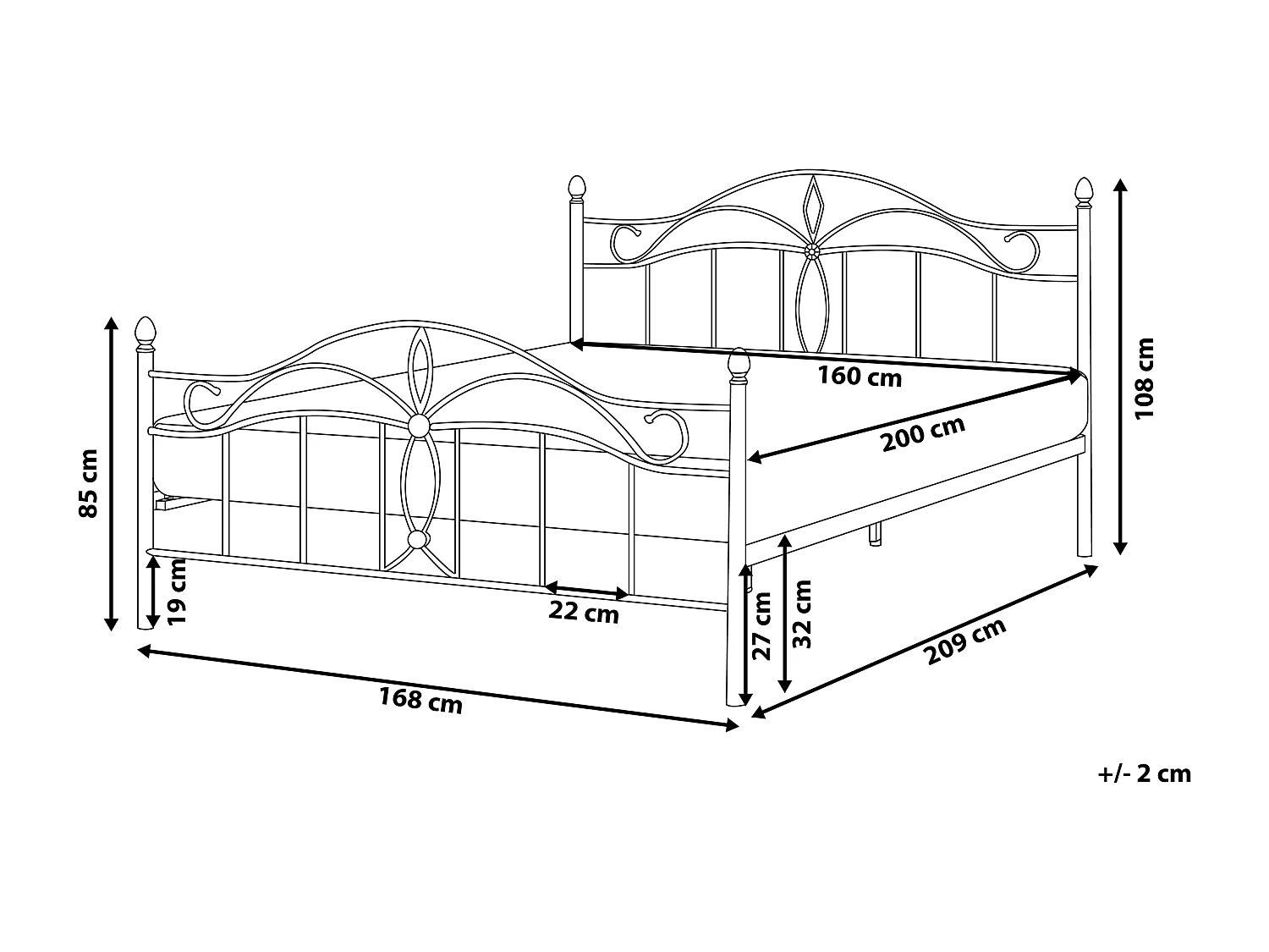 Romantisches Doppelbett Weiß Metall mit Kopfteil Lattenrost 160x200 cm Antlia