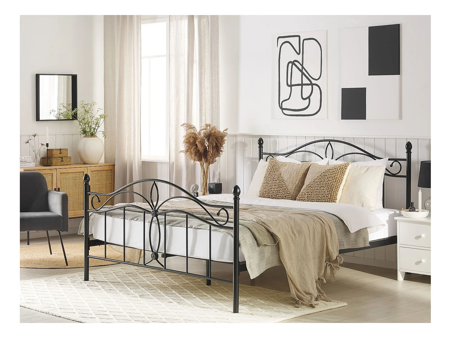 Lit avec sommier Métal ANTLIA 160 x 200 cm Noir