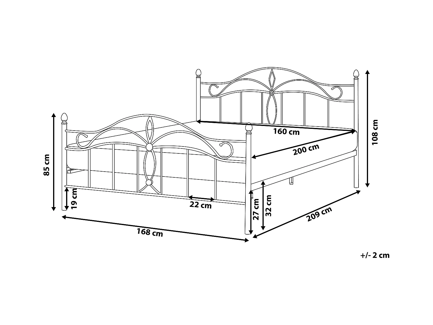 Lit avec sommier Métal ANTLIA 160 x 200 cm Noir