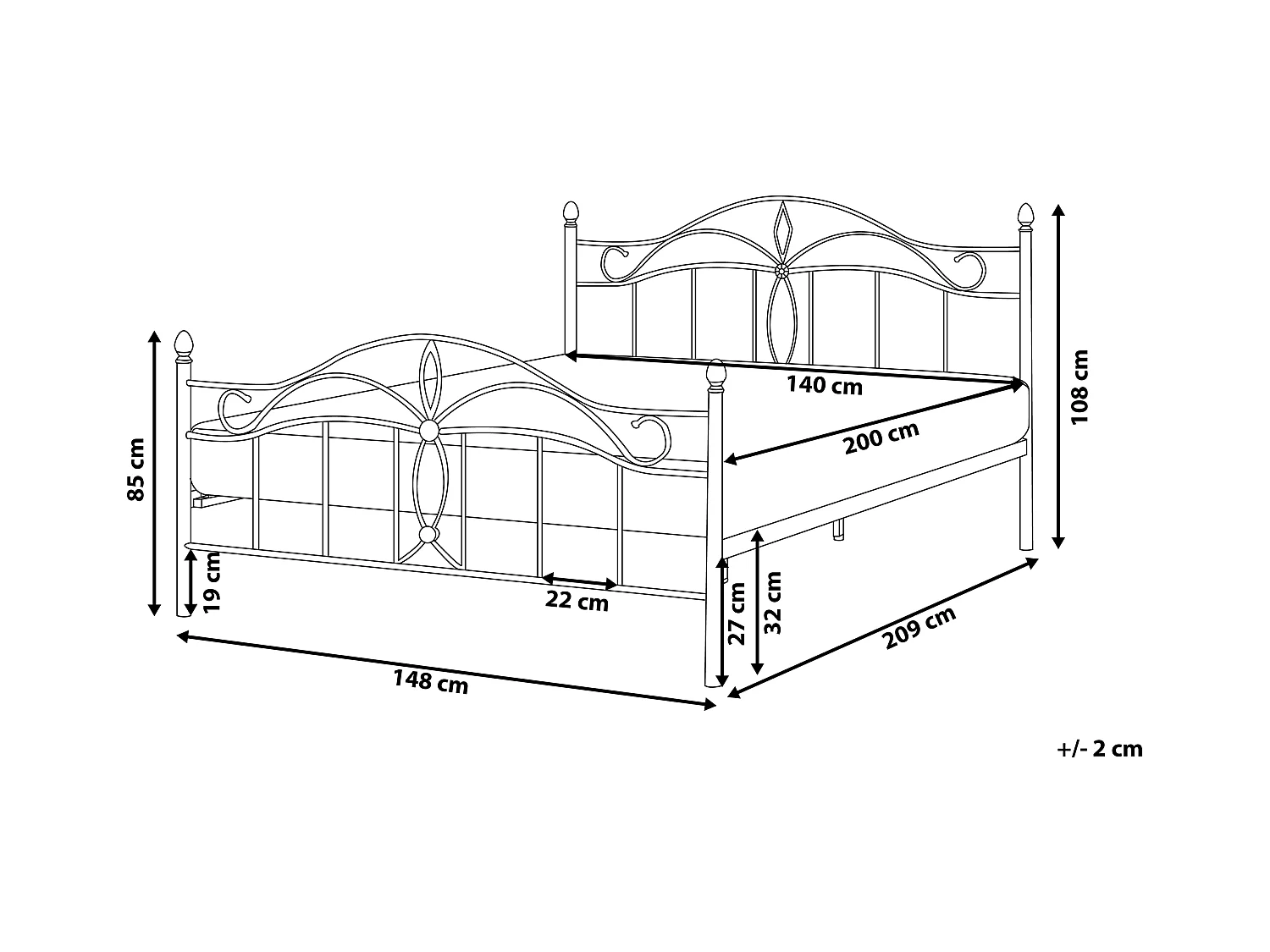 Lit avec sommier Métal ANTLIA 140 x 200 cm Noir
