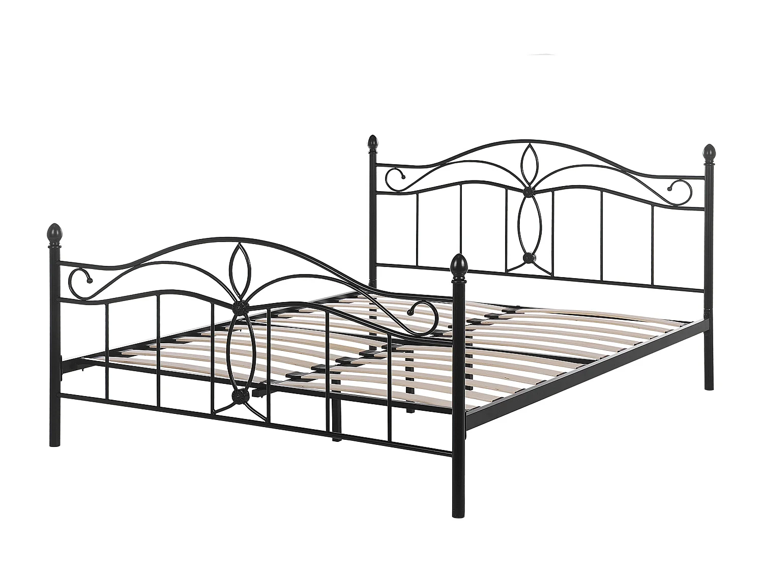 Romantisches Doppelbett Schwarz Metall mit Kopfteil Lattenrost 140x200 cm Antlia