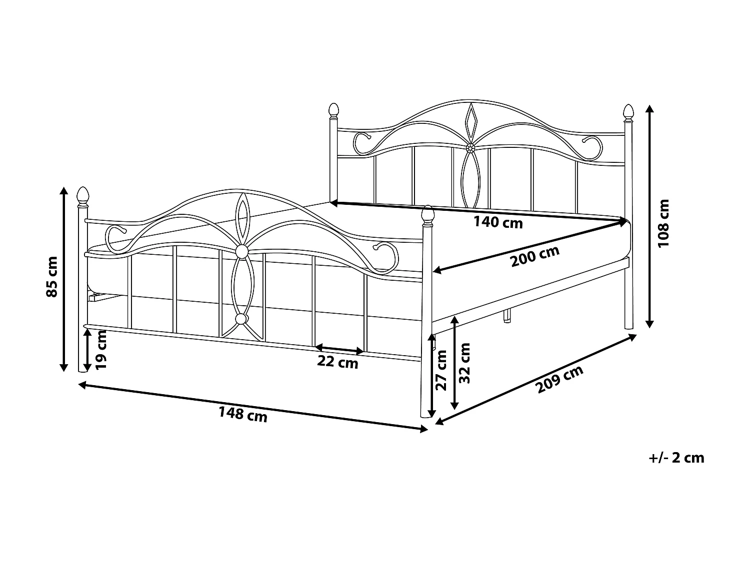 Lit avec sommier Métal ANTLIA 140 x 200 cm Noir