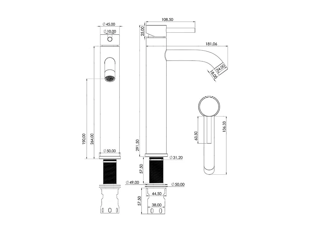 Robinet mitigeur lavabo réhaussé SLIGO or brossé