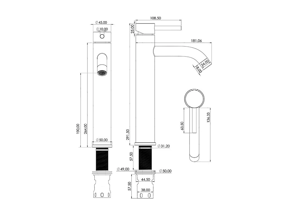 Grifo lavabo alto SLIGO dorado cepillado