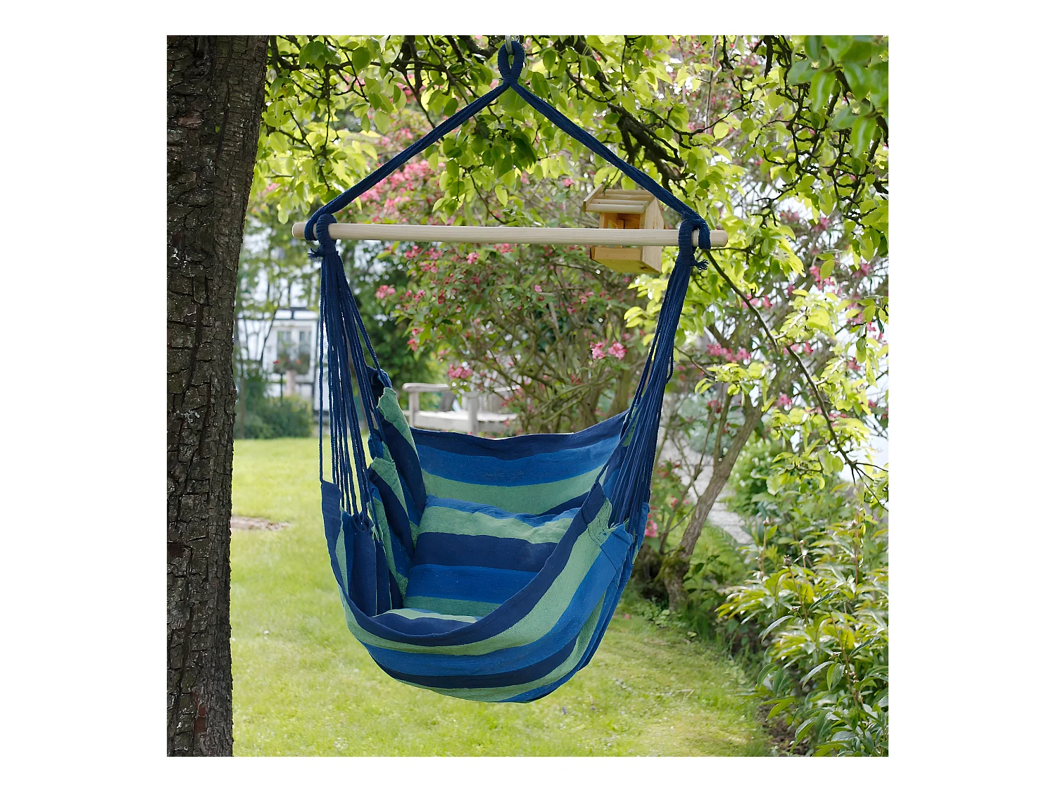 Amaca sospesa, seggiolino da giardino in cotone blu/verde 120cm ECD Germany