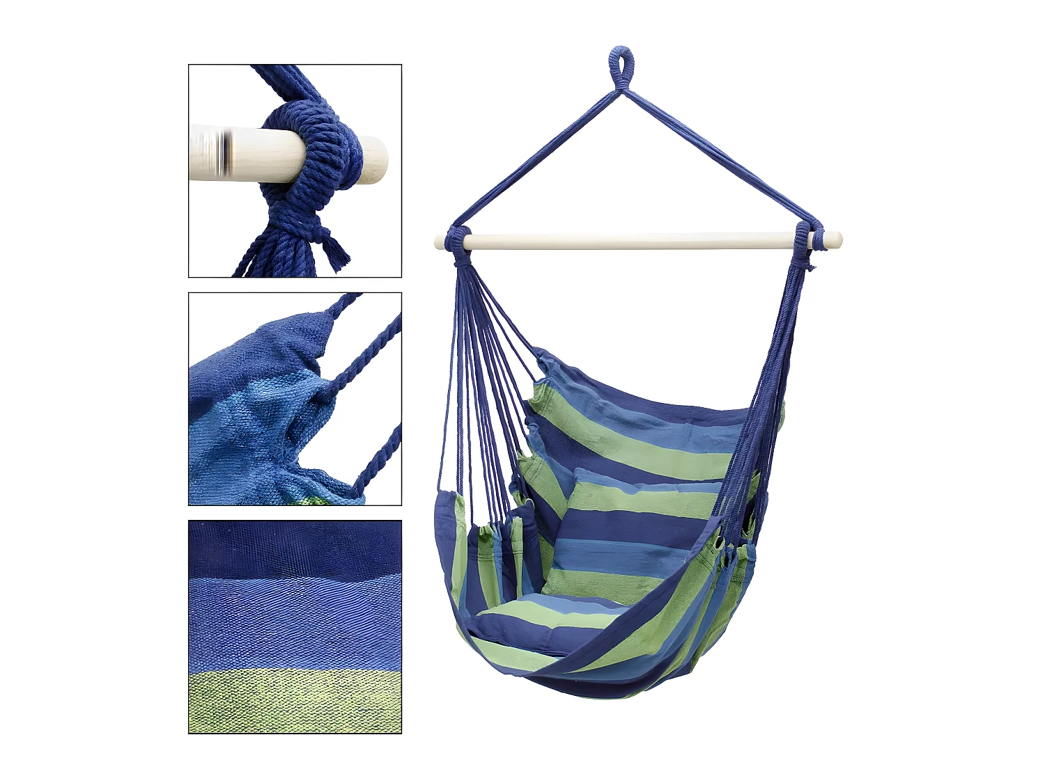 Amaca sospesa, seggiolino da giardino in cotone blu/verde 120cm ECD Germany