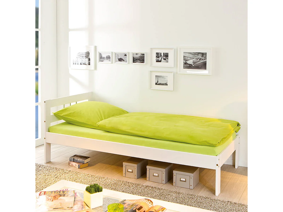 ALASKA - Lit 90x200cm Bois Massif Vernis Blanc