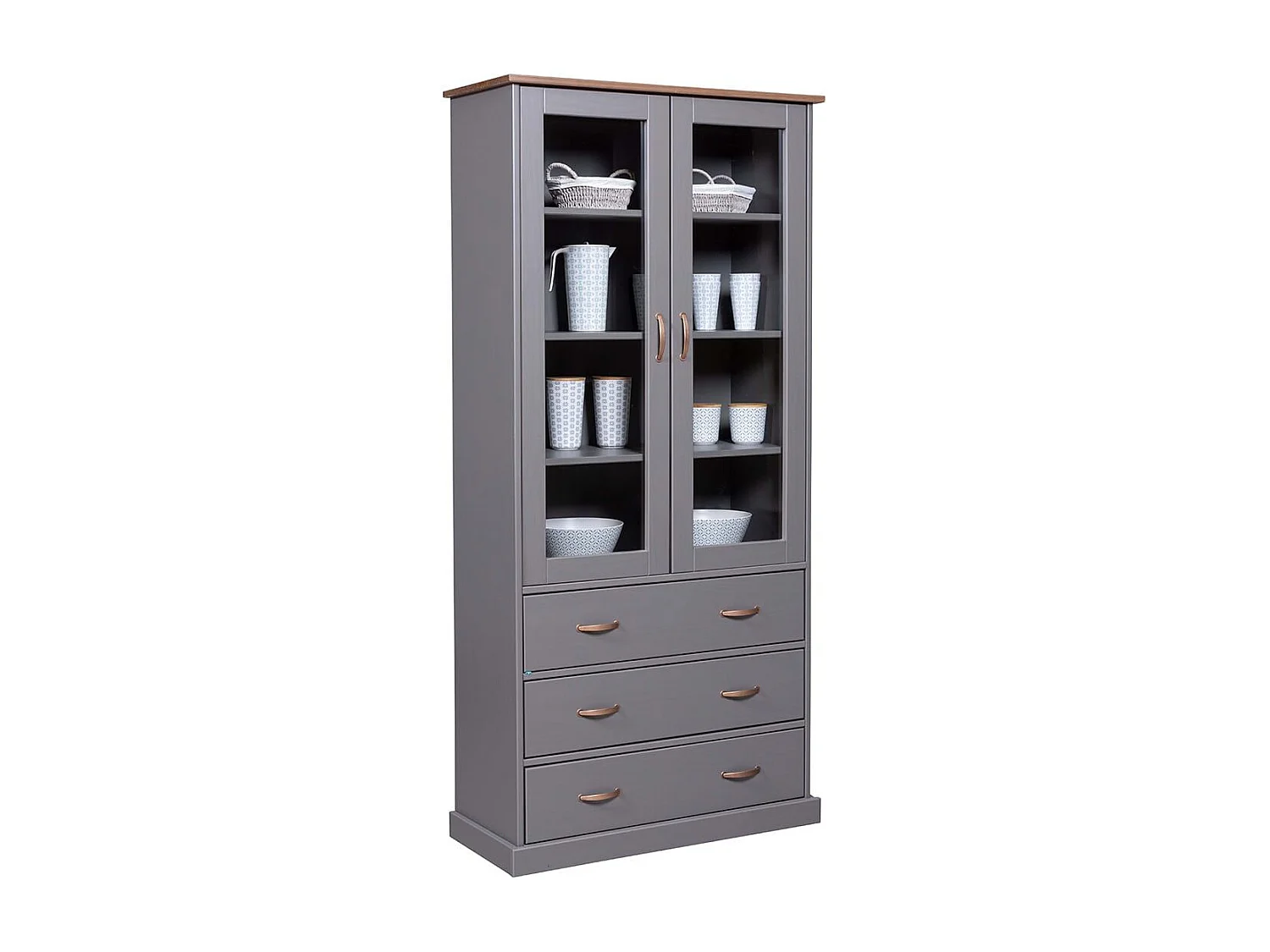 MELINA - Vitrine 2 Portes 3 Tiroirs en MDF Laqué Gris Foncé