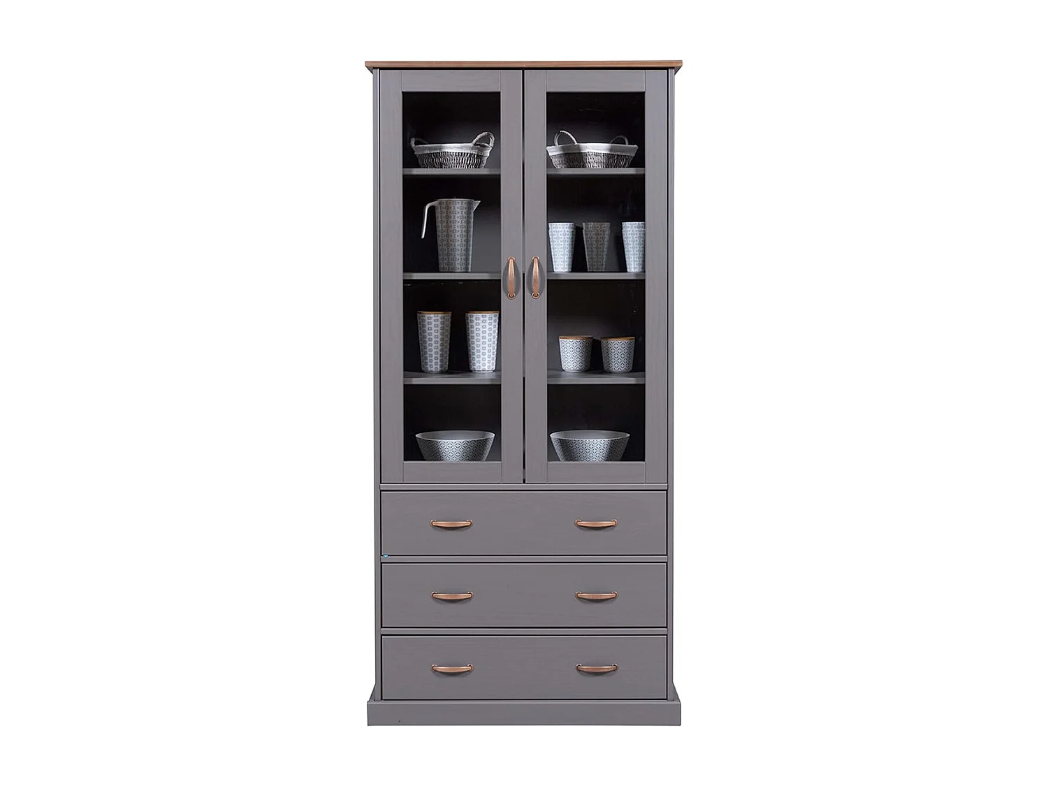 MELINA - Vitrine 2 Portes 3 Tiroirs en MDF Laqué Gris Foncé